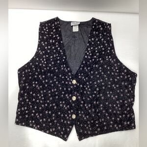 Vintage Christmas Holiday Vest Box Office Brand Black Crushed Velvet Vest 2X